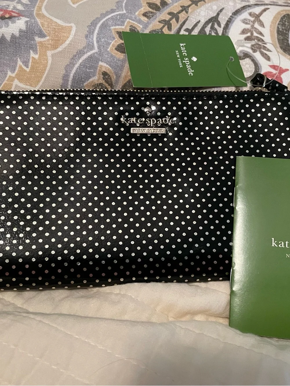 Kate Spade Leyna Lilac Street Black Polka Dot Wristlet NWT